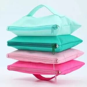 Flexible  Accordion Nylon Toiletry Cosmetic Travel Bags Pink Green